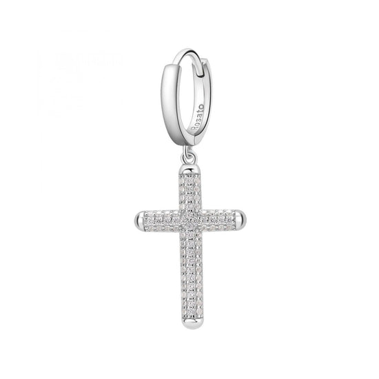 Mono orecchino donna Rosato Bianca in argento con croce pendente e zirconi RZBI39-1
