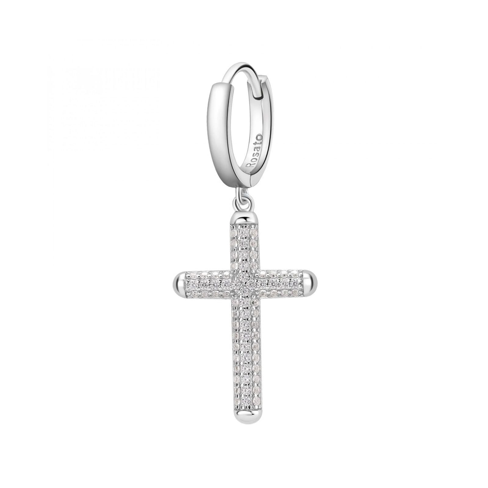 Mono orecchino donna Rosato Bianca in argento con croce pendente e zirconi RZBI39-1