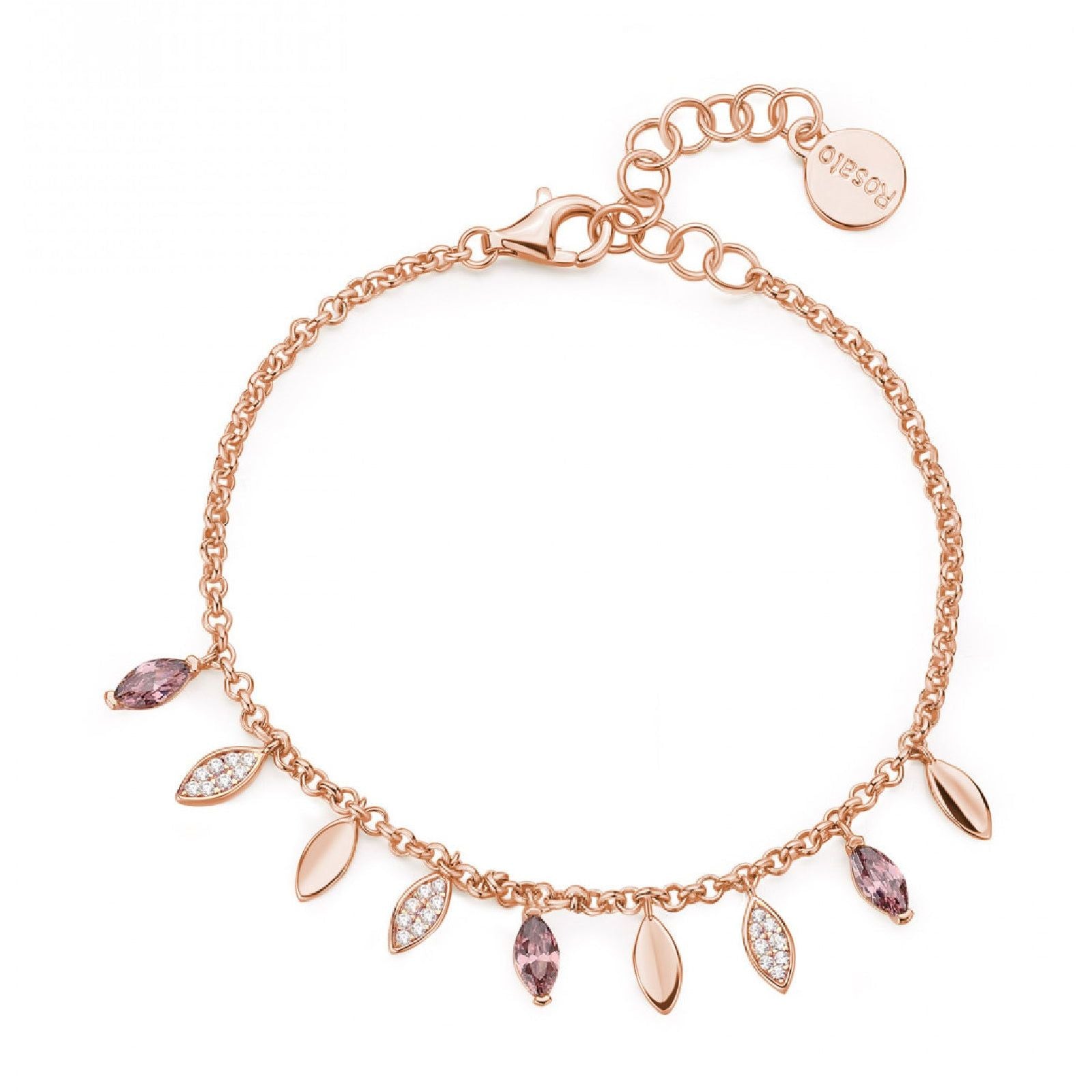 Bracciale catena Rosato Gaia donna argento rosè pendenti a petalo con zirconi RZGA45-1