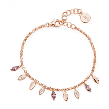 Bracciale catena Rosato Gaia donna argento rosè pendenti a petalo con zirconi RZGA45-1