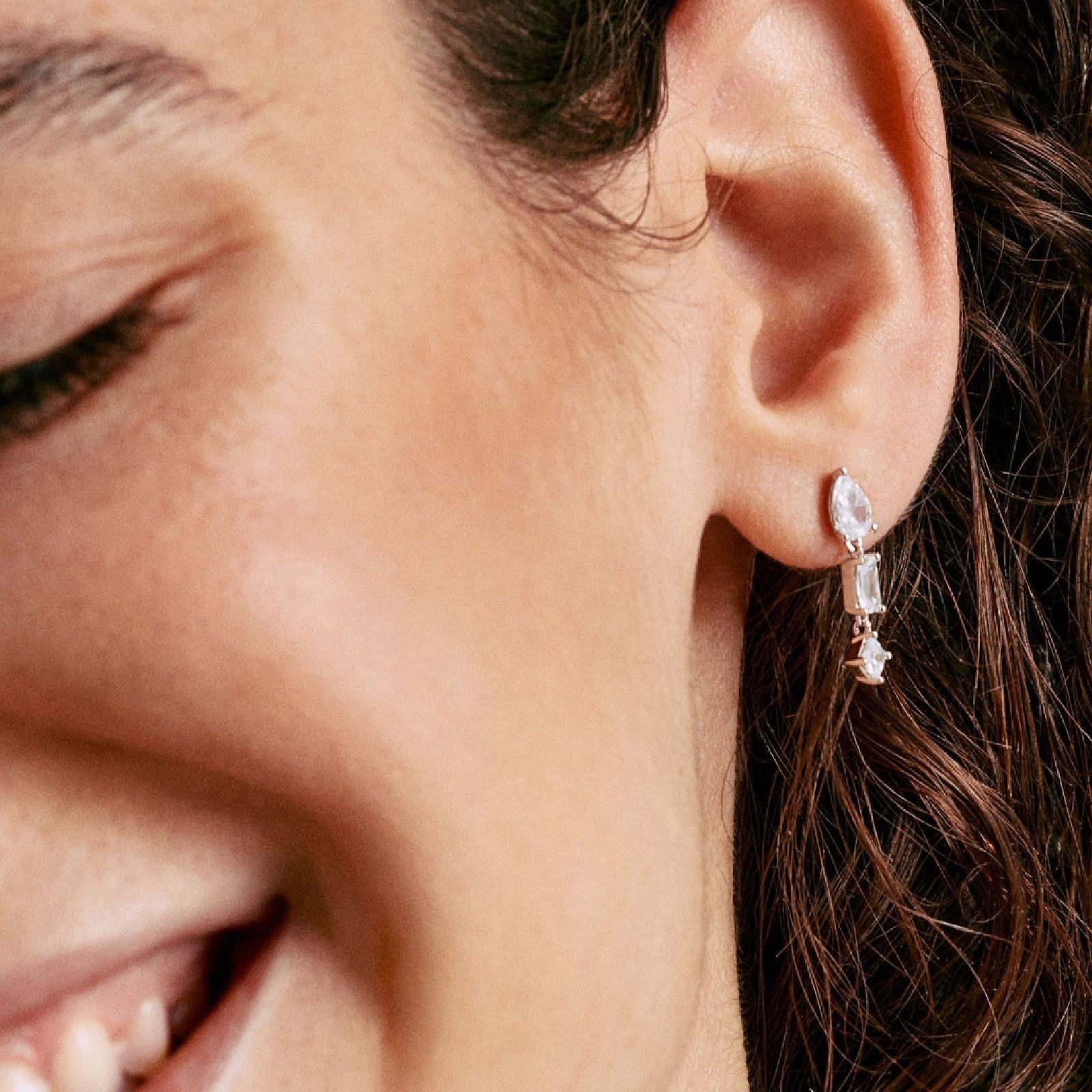 Orecchini pendenti 20mm Rosato Gemma in argento con zirconi tagli diversi RZGE28-2