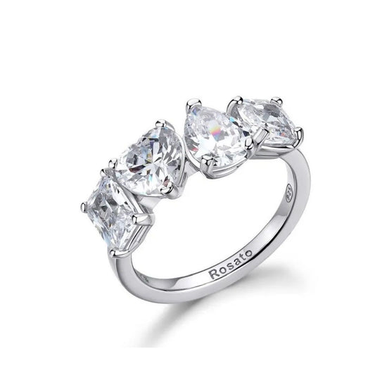 Anello veretta Rosato Gemma donna argento zirconi bianchi grandi di diversi tagli RZGE34-1