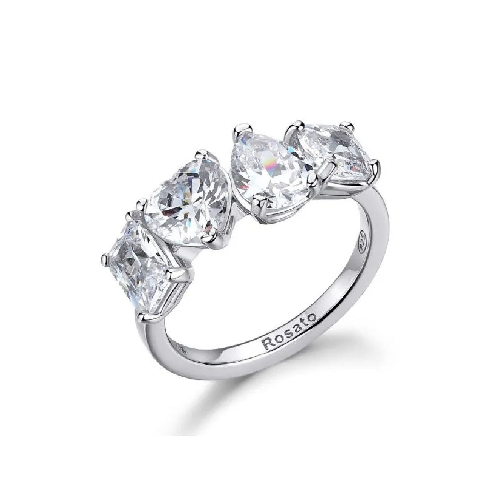 Anello veretta Rosato Gemma donna argento zirconi bianchi grandi di diversi tagli RZGE34-1