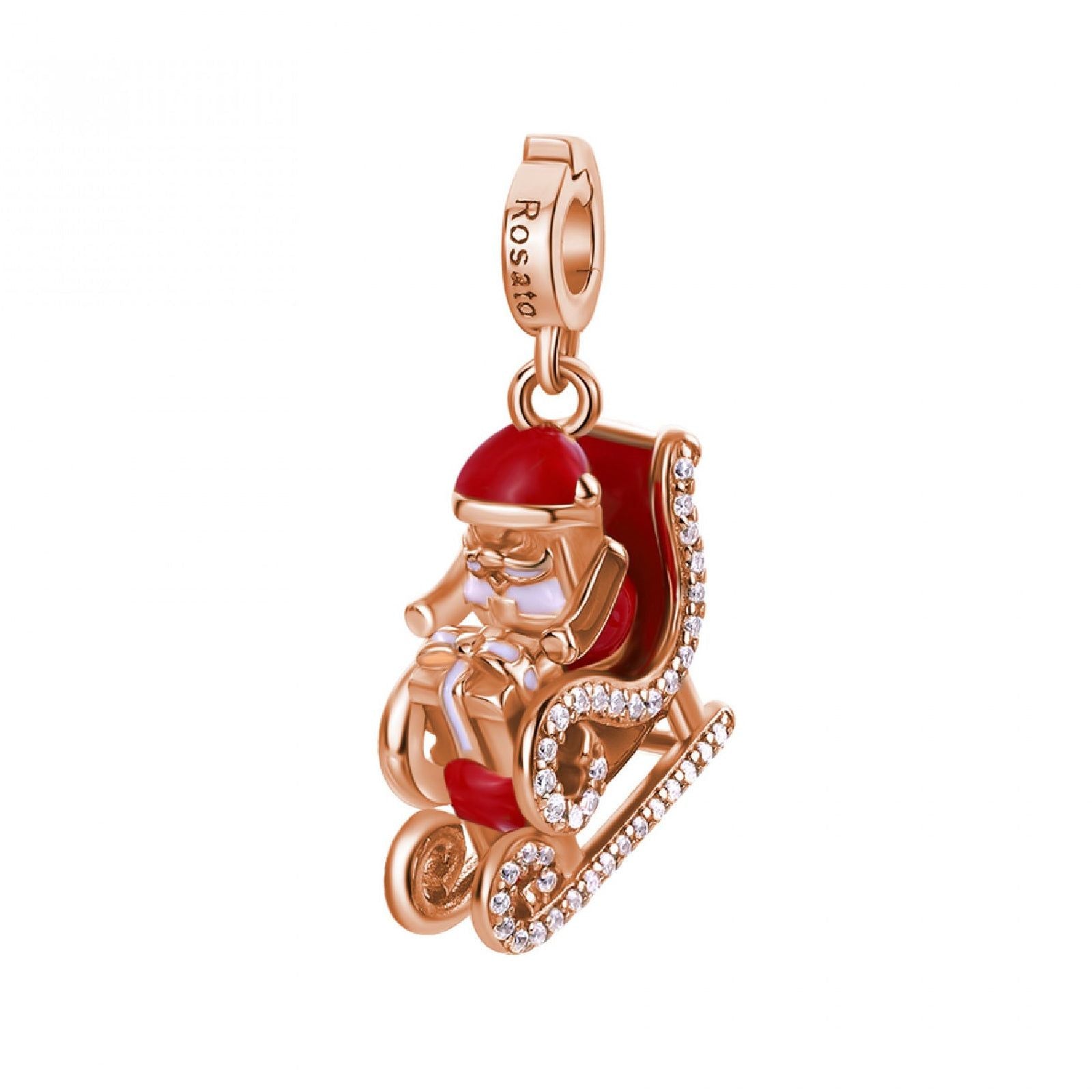 Charm donna Rosato Storie argento rosé babbo natale slitta rosso bianco e zirconi RZLE070-1