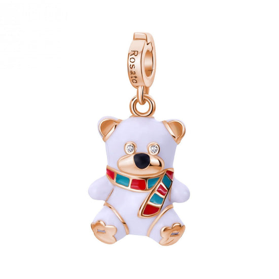 Charm donna Rosato Storie argento rosé orso bianco multicolor e zirconi RZLE071-1