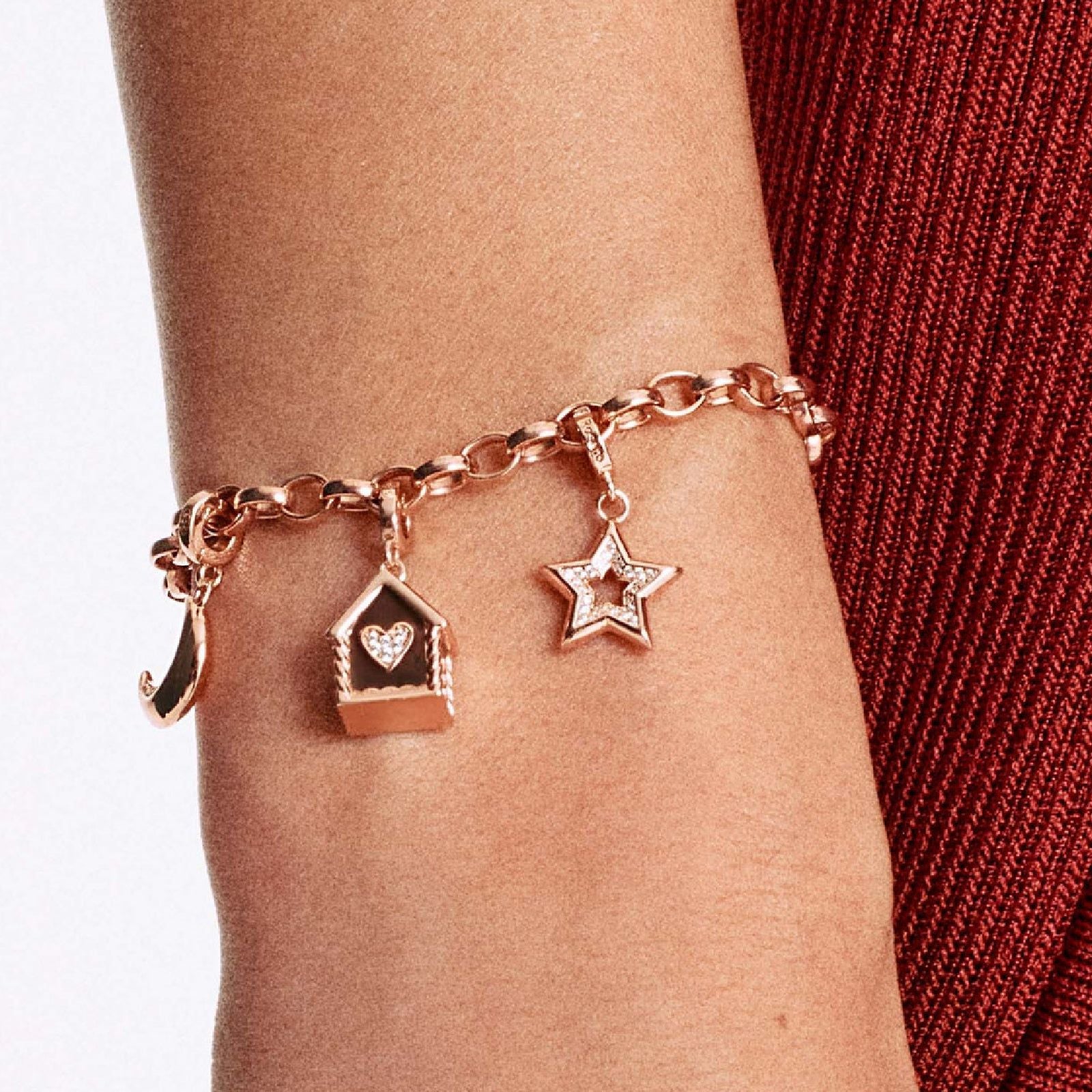 Charm donna Rosato Storie argento rosé casa pan zenzero marrone con zirconi RZLE072-2