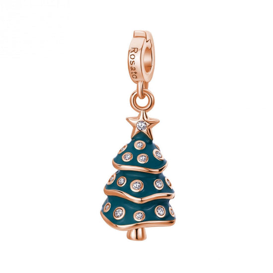 Charm donna Rosato Storie argento rosé albero natale verde con zirconi RZLE073-1