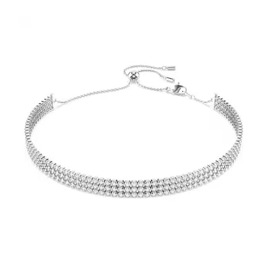 Choker tennis triplo Swarovski Matrix rodiato con cristalli MISURA UNICA