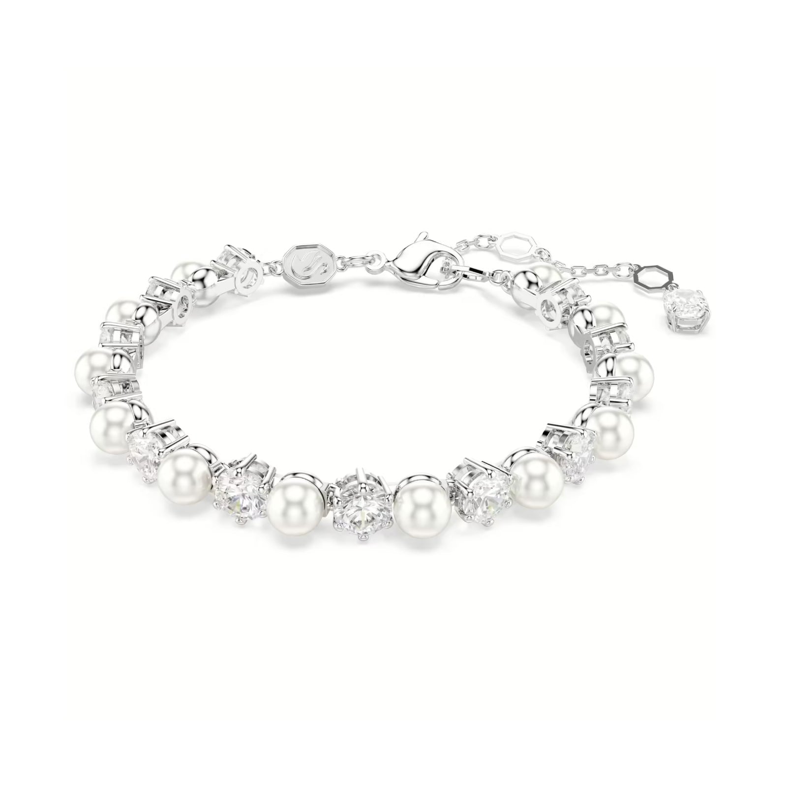 Bracciale tennis Swarovski Matrix rodiato cristalli e perle Regolabile 16,5-21 cm