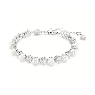Bracciale tennis Swarovski Matrix rodiato cristalli e perle Regolabile 16,5-21 cm