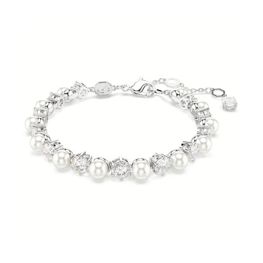 Bracciale tennis Swarovski Matrix rodiato cristalli e perle Regolabile 16,5-21 cm