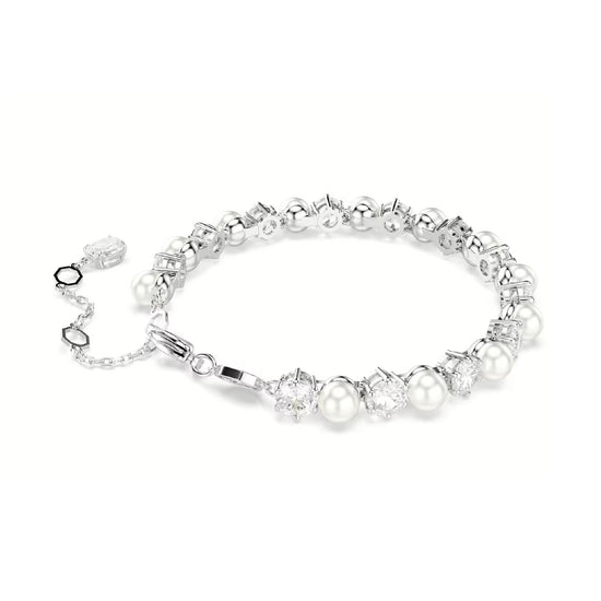 Bracciale tennis Swarovski Matrix rodiato cristalli e perle Regolabile 16,5-21 cm
