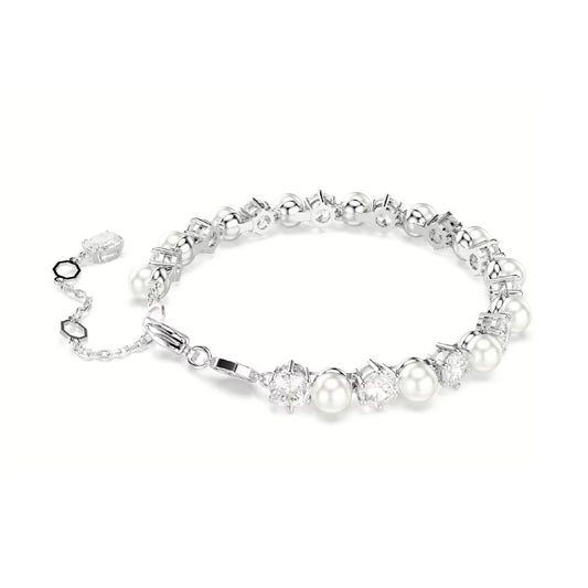 Bracciale tennis Swarovski Matrix rodiato cristalli e perle Regolabile 16,5-21 cm