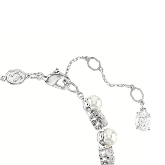 Bracciale tennis Swarovski Matrix rodiato cristalli e perle Regolabile 16,5-21 cm