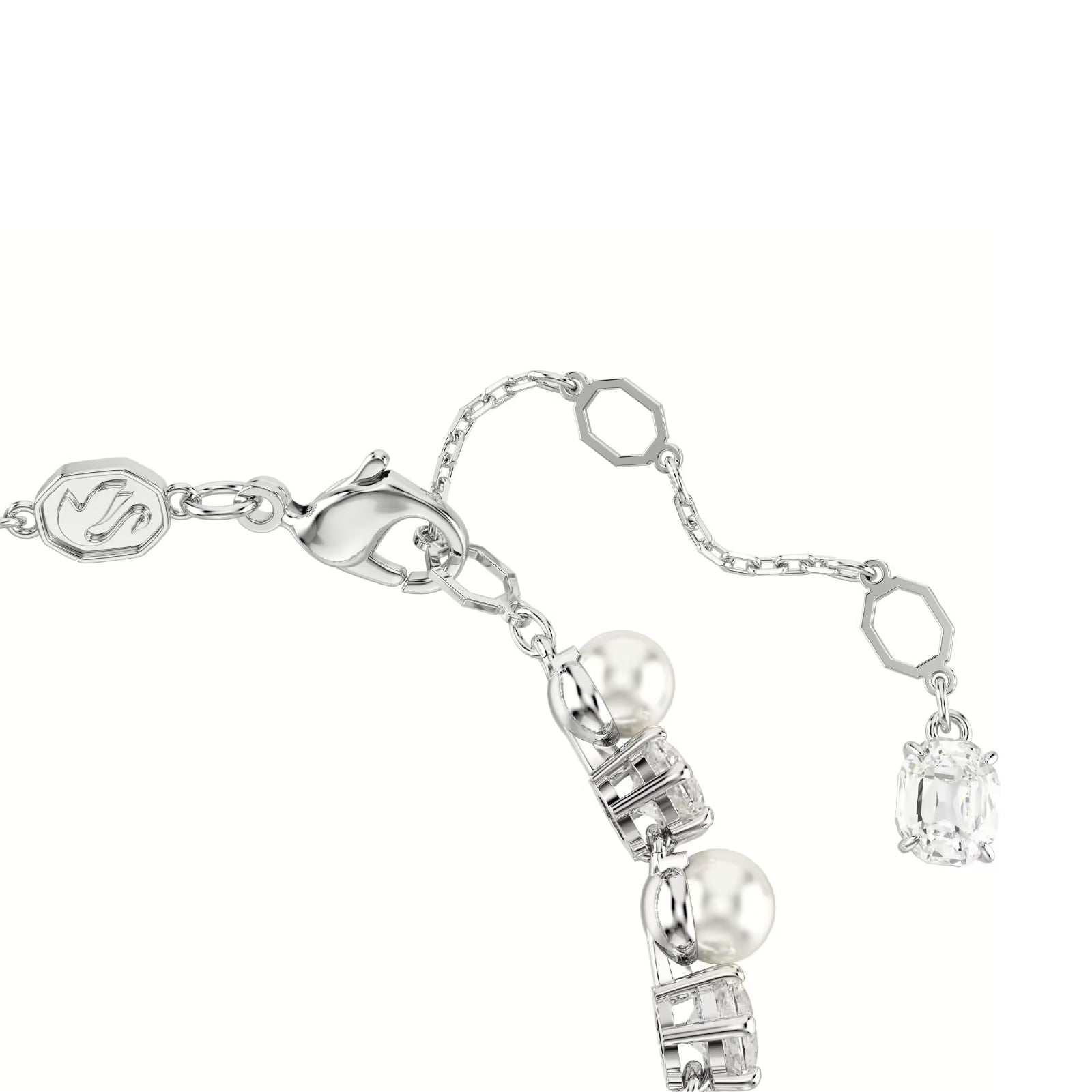 Bracciale tennis Swarovski Matrix rodiato cristalli e perle Regolabile 16,5-21 cm