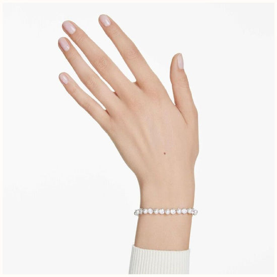 Bracciale tennis Swarovski Matrix rodiato cristalli e perle Regolabile 16,5-21 cm