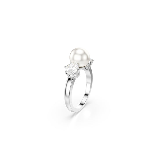 ANELLO SWAROVSKI PLACCATO IN RODIO CON PERLA E ZIRCONI S.5689630