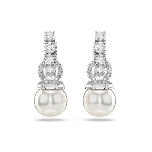Orecchini pendenti Swarovski rodiato con perle e cristalli MISURA UNICA