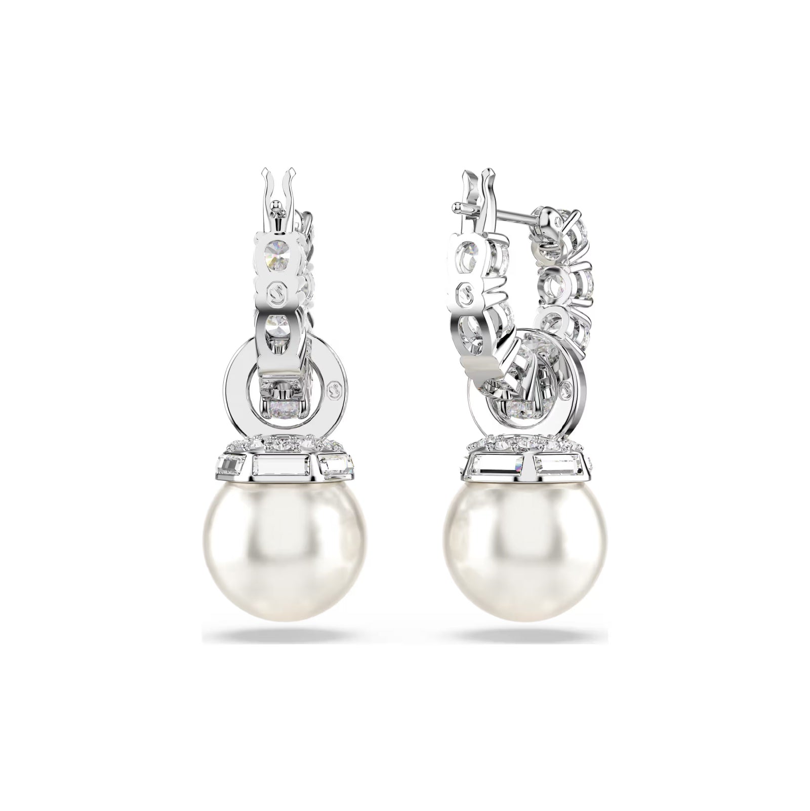 Orecchini pendenti con perle placcate oro rosa creati con cristalli Zircondia Orecchini pendenti con perle placcate oro rosa creati con cristalli Zircondia