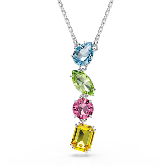 Collana con pendente Swarovski rodiata e cristalli colorati