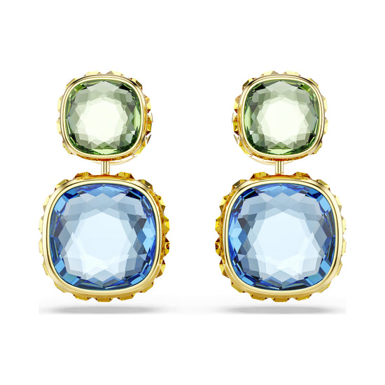 Orecchini Swarovski twist con cristalli verdi azzurri e rosa