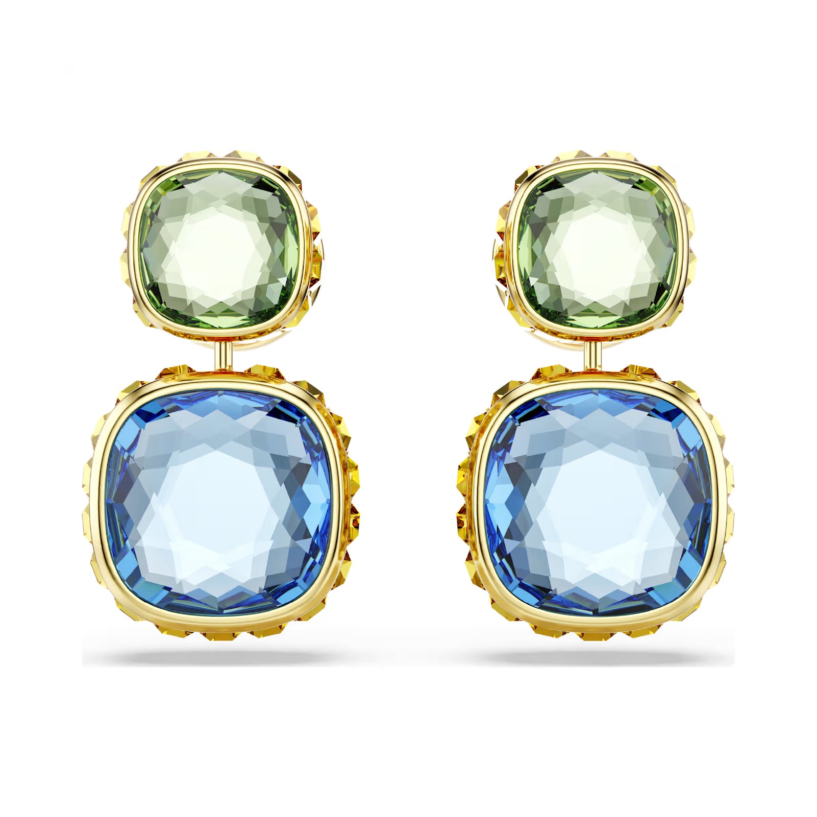 Orecchini Swarovski twist con cristalli verdi azzurri e rosa