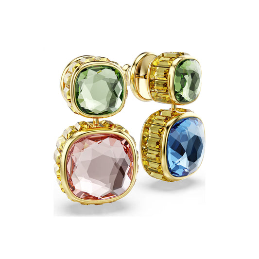 Orecchini Swarovski twist con cristalli verdi azzurri e rosa