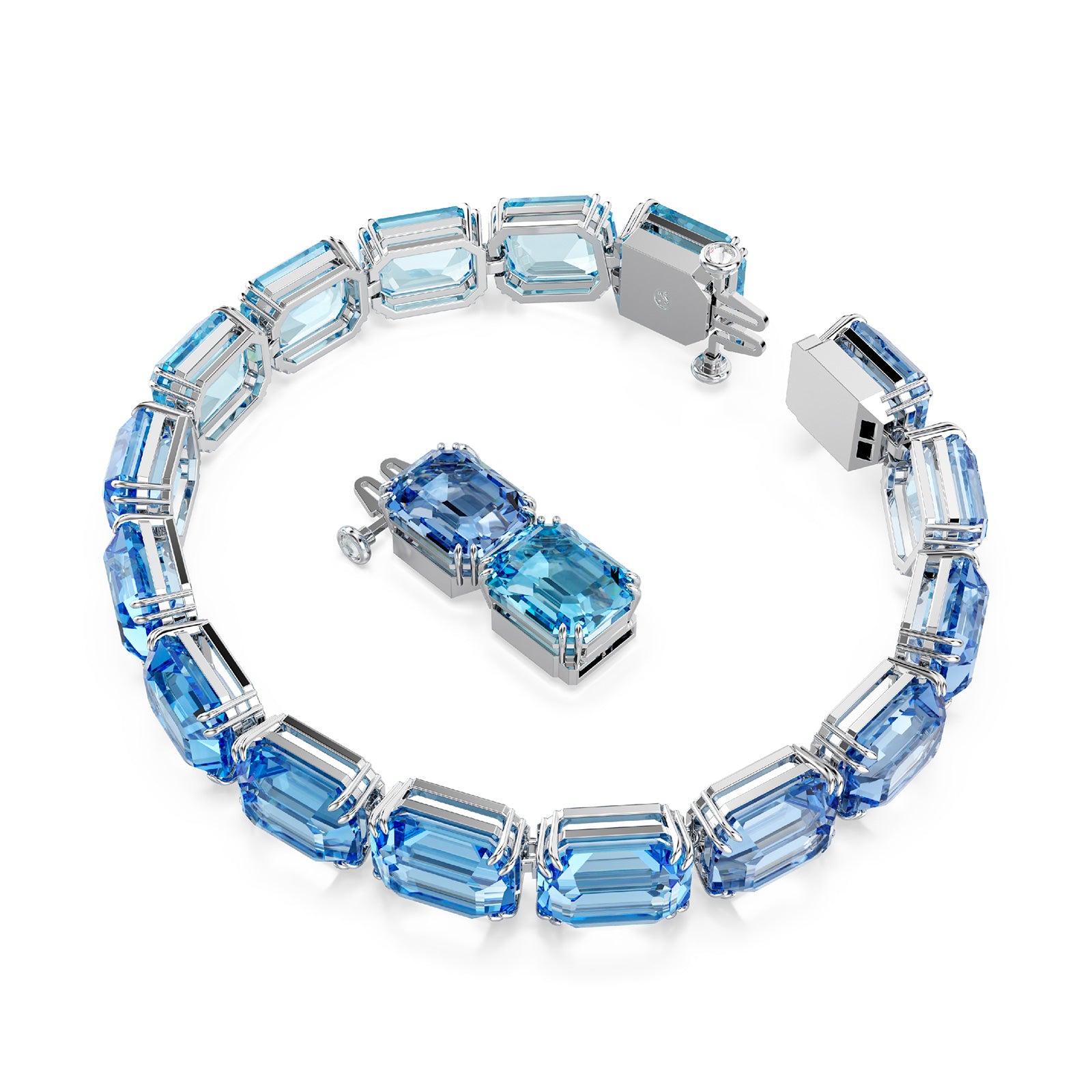 BRACCIALE TENNIS SWAROVSKI PLACCATO RODIO CON CRISTALLI BLU S.5694135
