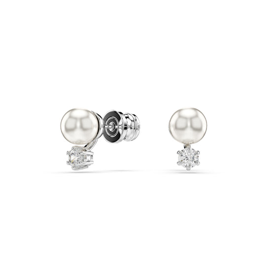 ORECCHINI A LOBO SWAROVSKI PLACCATI RODIO CON PERLA E ZIRCONE S.5694225