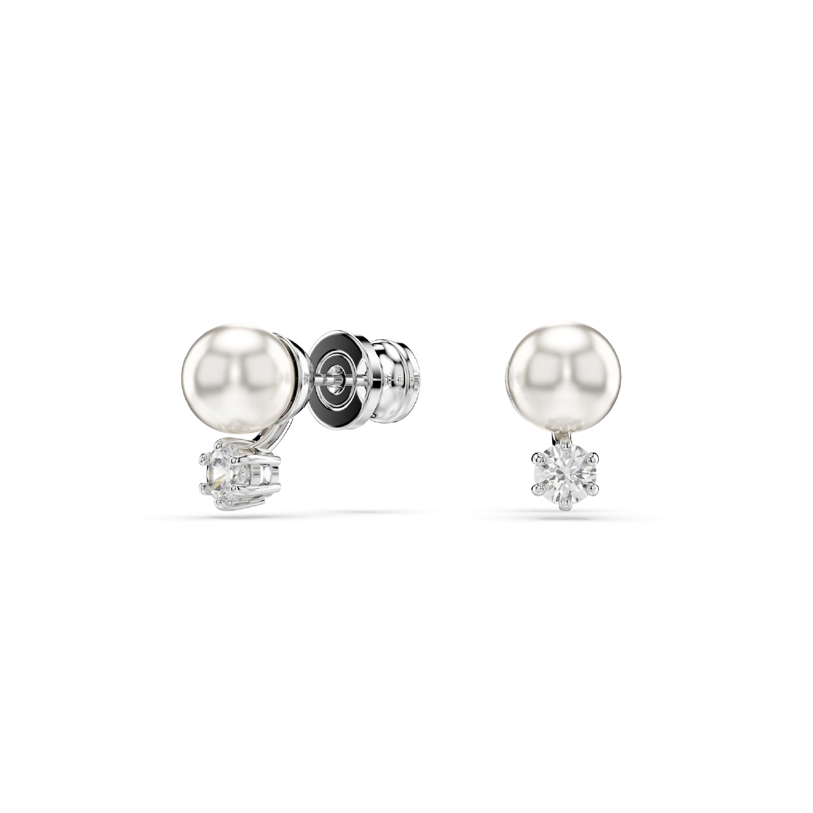 ORECCHINI A LOBO SWAROVSKI PLACCATI RODIO CON PERLA E ZIRCONE S.5694225
