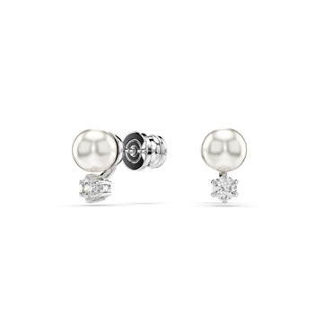ORECCHINI A LOBO SWAROVSKI PLACCATI RODIO CON PERLA E ZIRCONE S.5694225