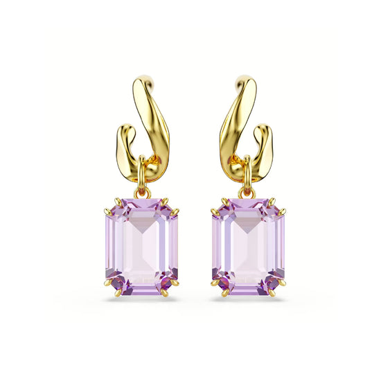 Orecchini pendenti Swarovski dorato cristalli ottagonali viola MISURA UNICA