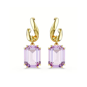 Orecchini pendenti Swarovski dorato cristalli ottagonali viola MISURA UNICA