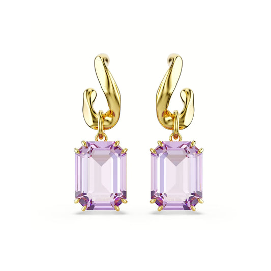 Orecchini pendenti Swarovski dorato cristalli ottagonali viola MISURA UNICA