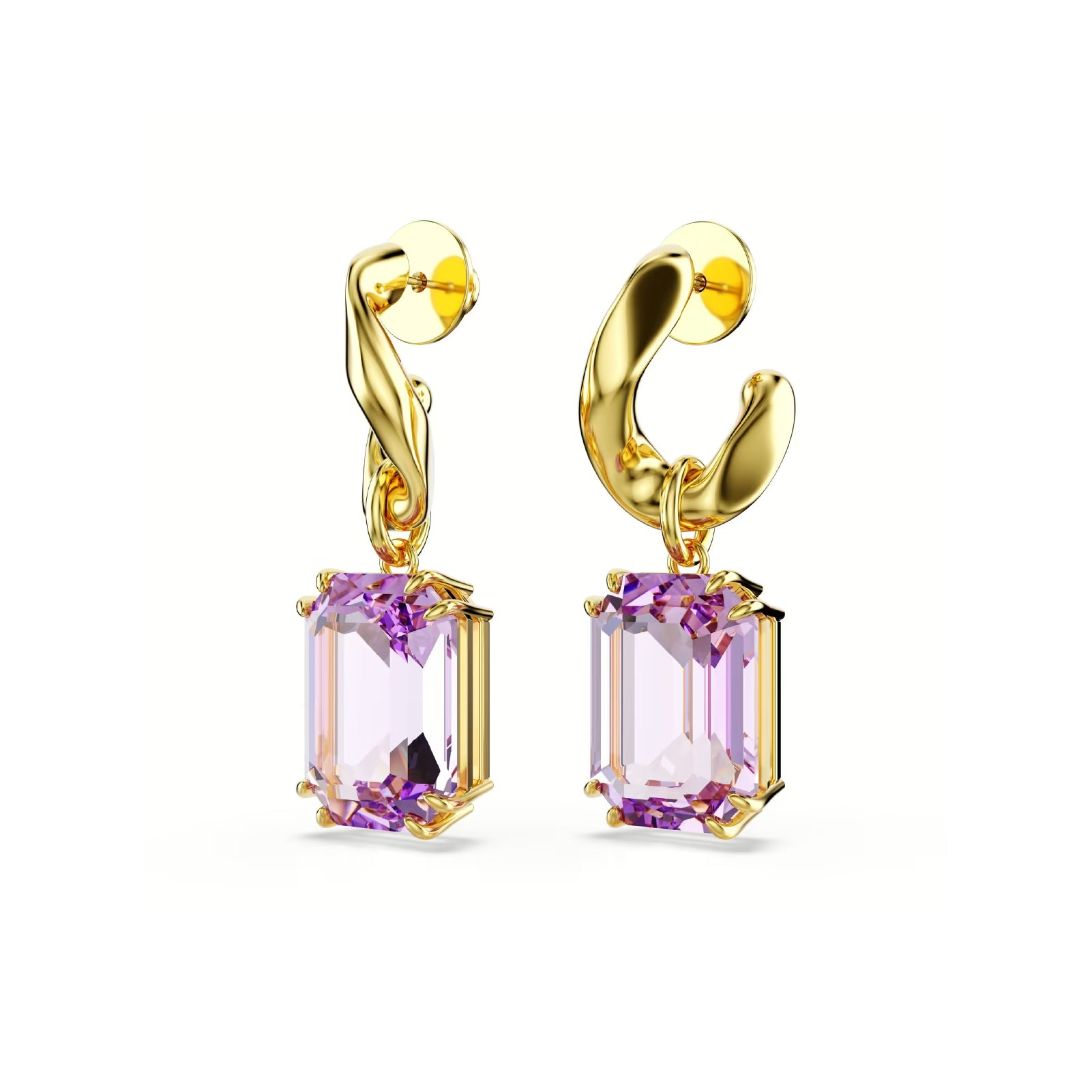 Orecchini pendenti Swarovski dorato cristalli ottagonali viola MISURA UNICA