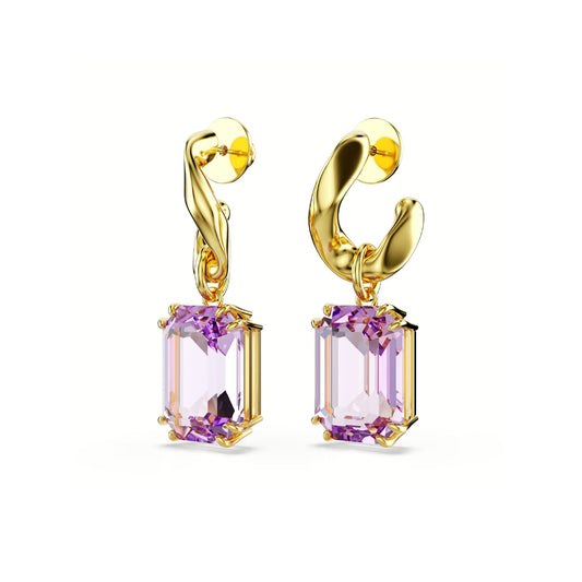 Orecchini pendenti Swarovski dorato cristalli ottagonali viola MISURA UNICA
