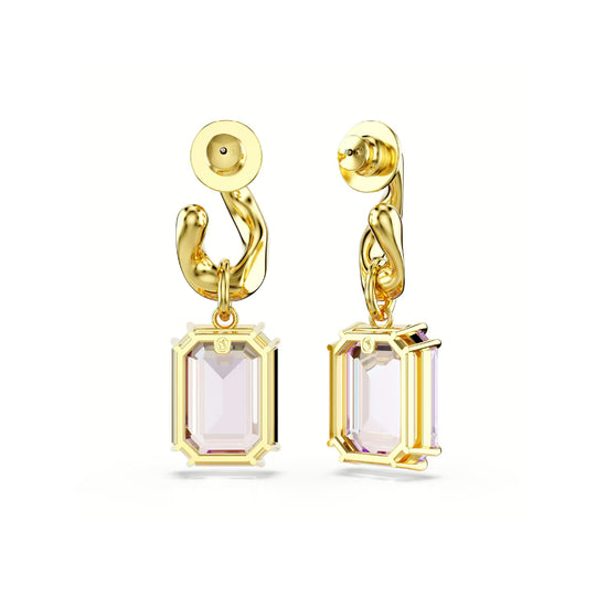 Orecchini pendenti Swarovski dorato cristalli ottagonali viola MISURA UNICA
