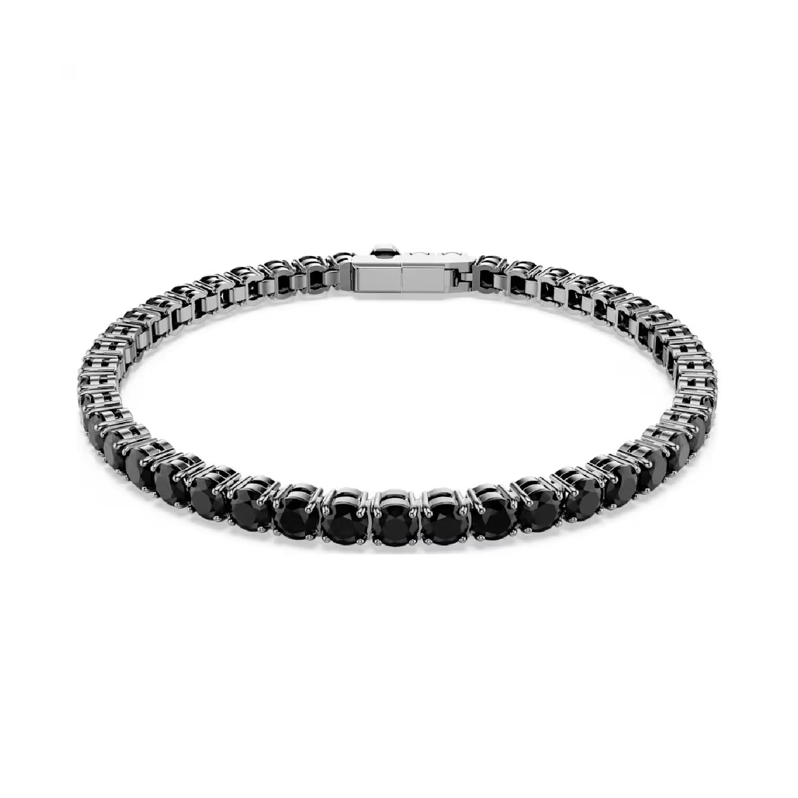 Bracciale tennis Swarovski rodiato cristalli di colore nero L 17,5 cm