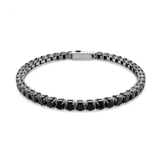 Bracciale tennis Swarovski rodiato cristalli di colore nero L 17,5 cm