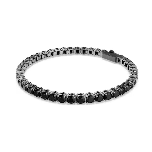 Bracciale tennis Swarovski rodiato cristalli di colore nero L 17,5 cm