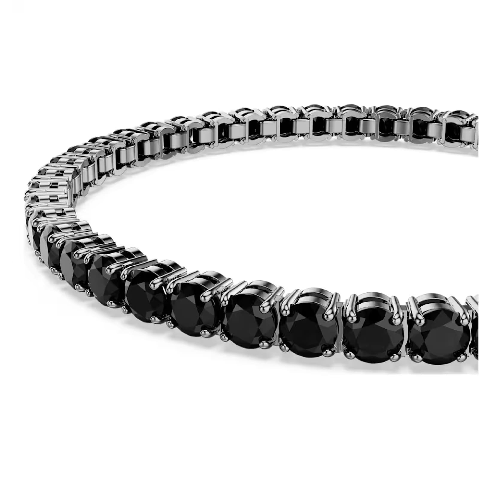 Bracciale tennis Swarovski rodiato cristalli di colore nero L 17,5 cm
