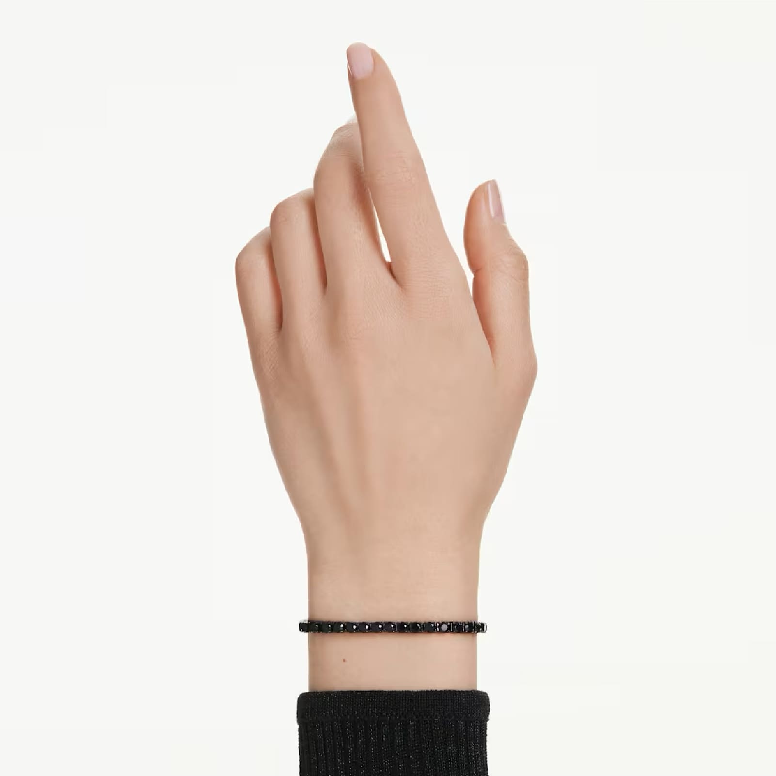 Bracciale tennis Swarovski rodiato cristalli di colore nero L 17,5 cm