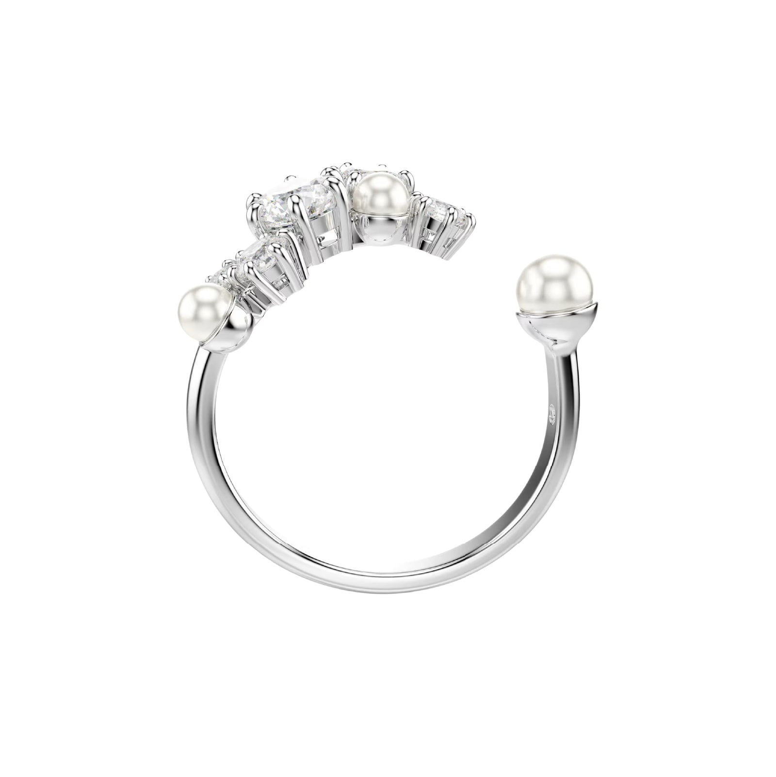 Anello donna aperto Swarovski rodiato con cristallie e perle 15