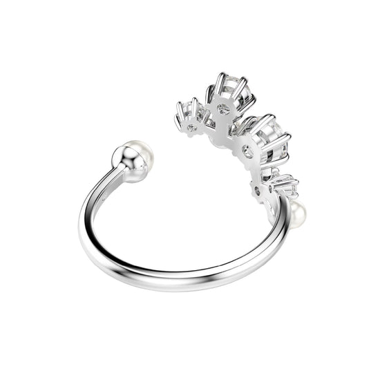 Anello donna aperto Swarovski rodiato con cristallie e perle 15