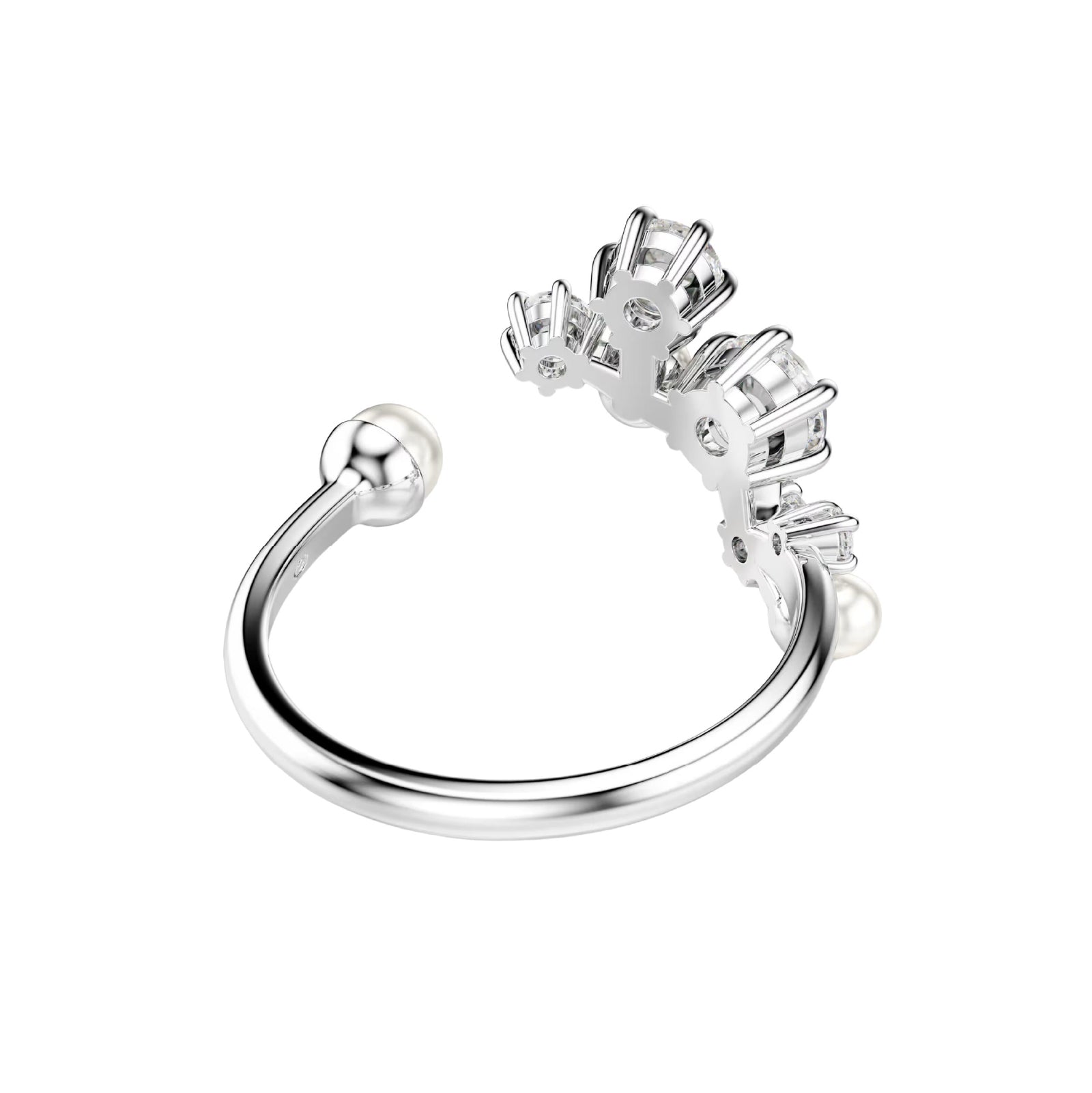 Anello donna aperto Swarovski rodiato con cristallie e perle 15