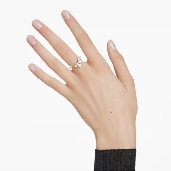 Anello donna aperto Swarovski rodiato con cristallie e perle 15