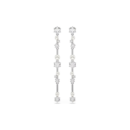 Orecchini pendenti Swarovski rodiato con cristalli e perle MISURA UNICA