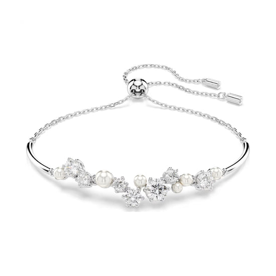 Bracciale tennis donna Swarovski rodiato e cristalli e perle REGOLABILE