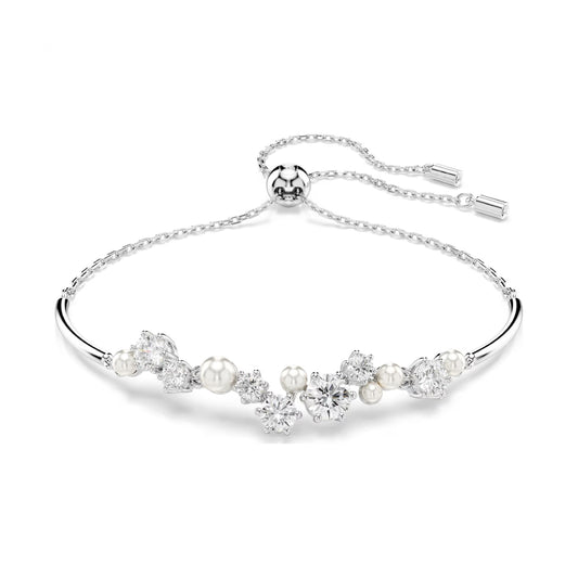 Bracciale tennis donna Swarovski rodiato e cristalli e perle REGOLABILE