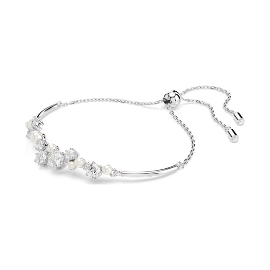 Bracciale tennis donna Swarovski rodiato e cristalli e perle REGOLABILE